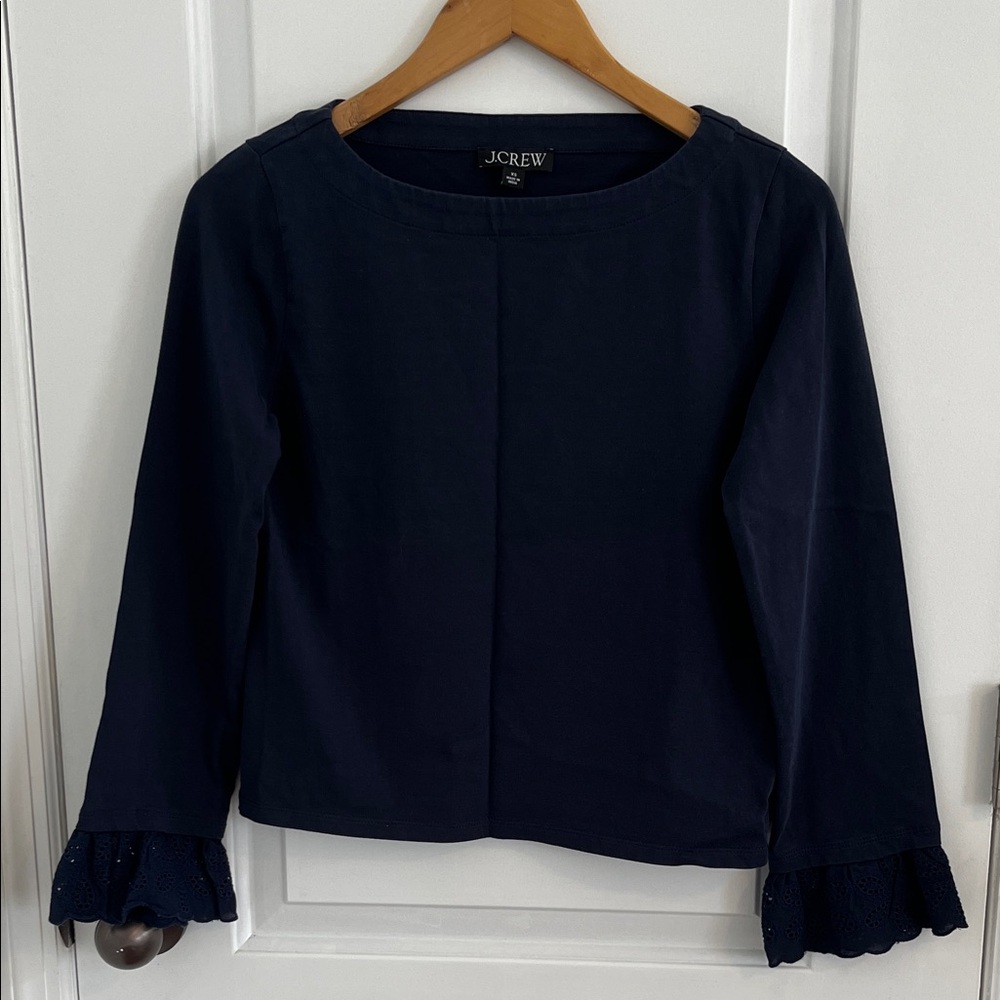 J. Crew Women’s Navy Ribbed Long Sleeve Top with Subtle Texture XS